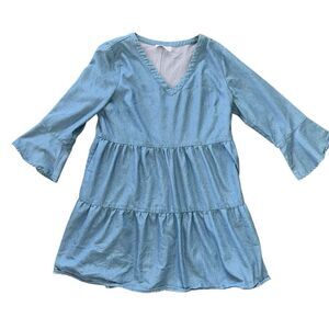 LILY MAES Faux Denim Tiered V-Neck Mini Dress Size L